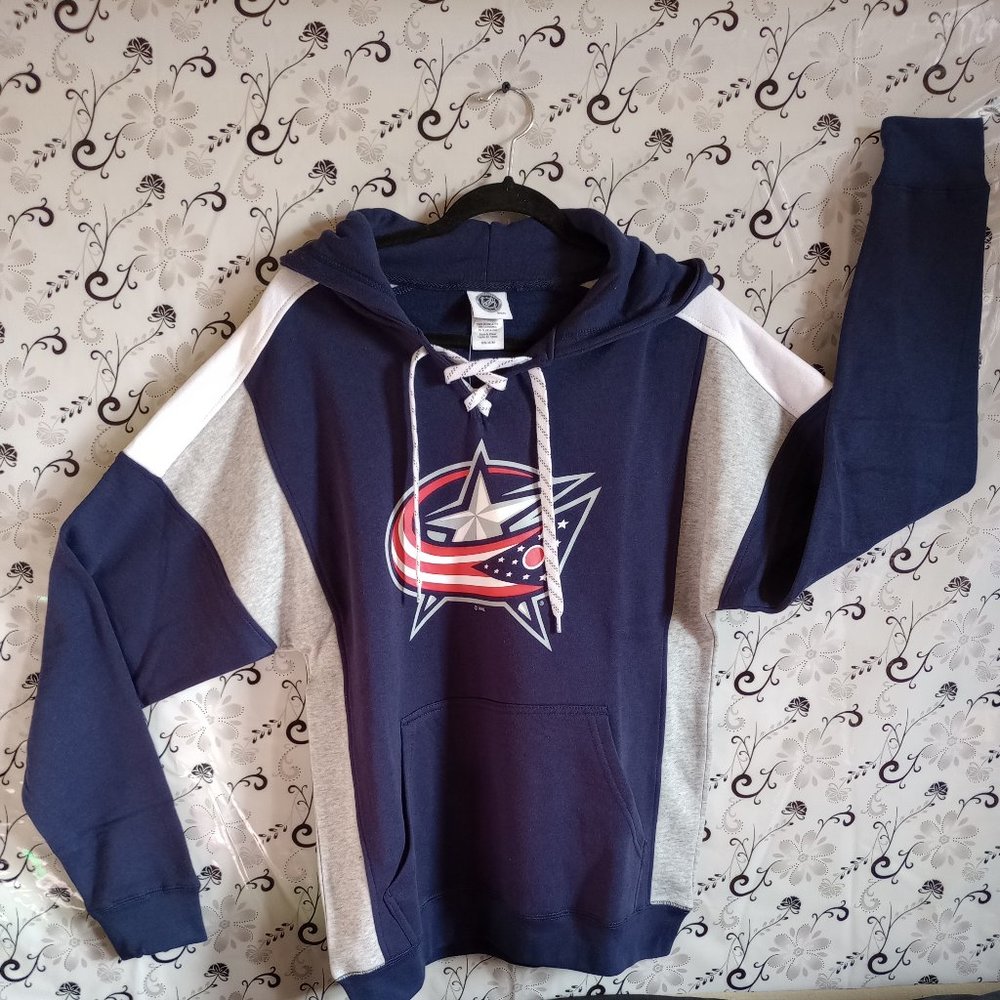 NHL tag Columbus Navy Blue & Gray Pullover Hoodie (Medium - 38/40)